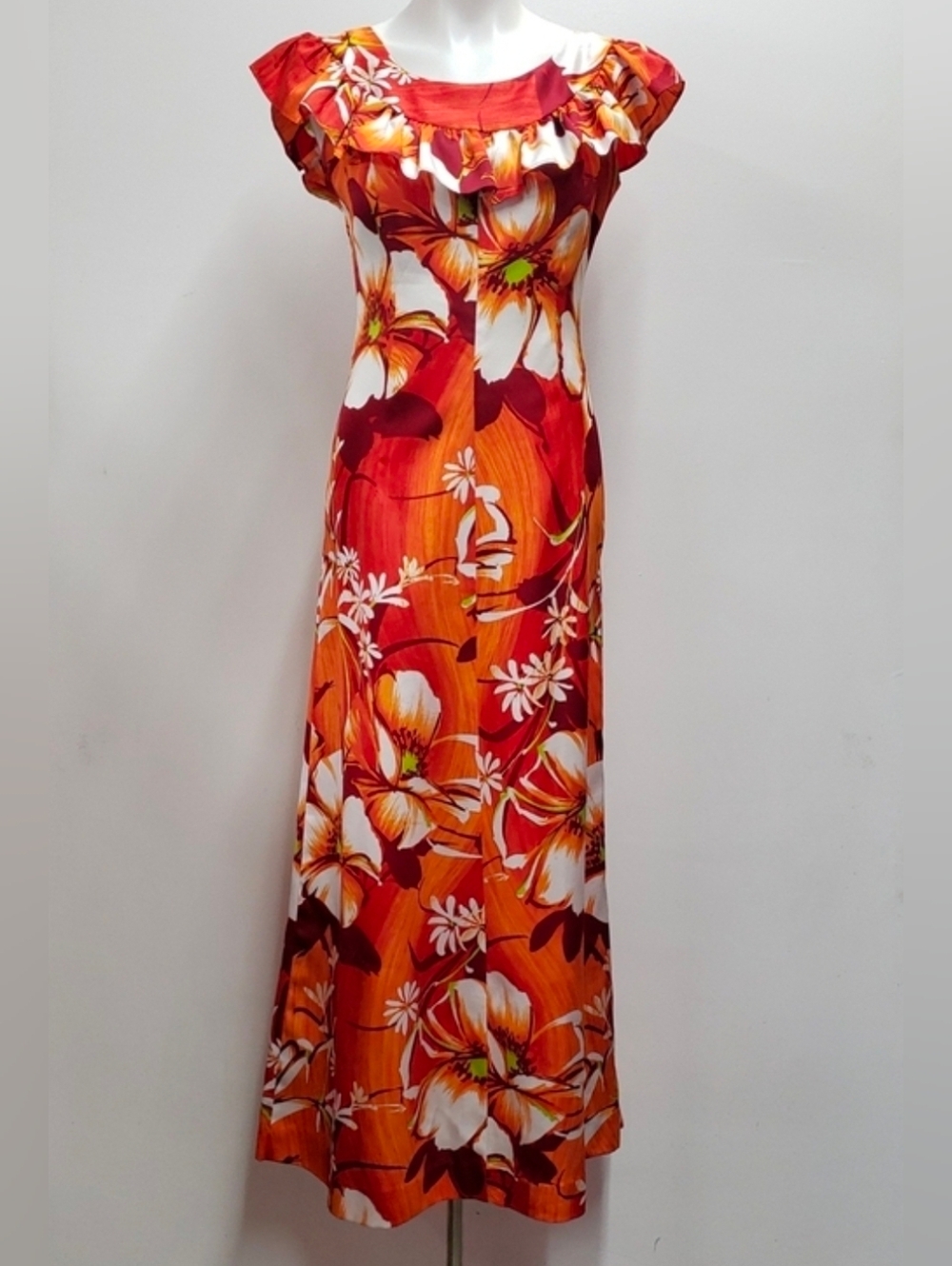 Penny Hawaii Hawaiian Maxi Dress Women's Size Medium Floral Orange